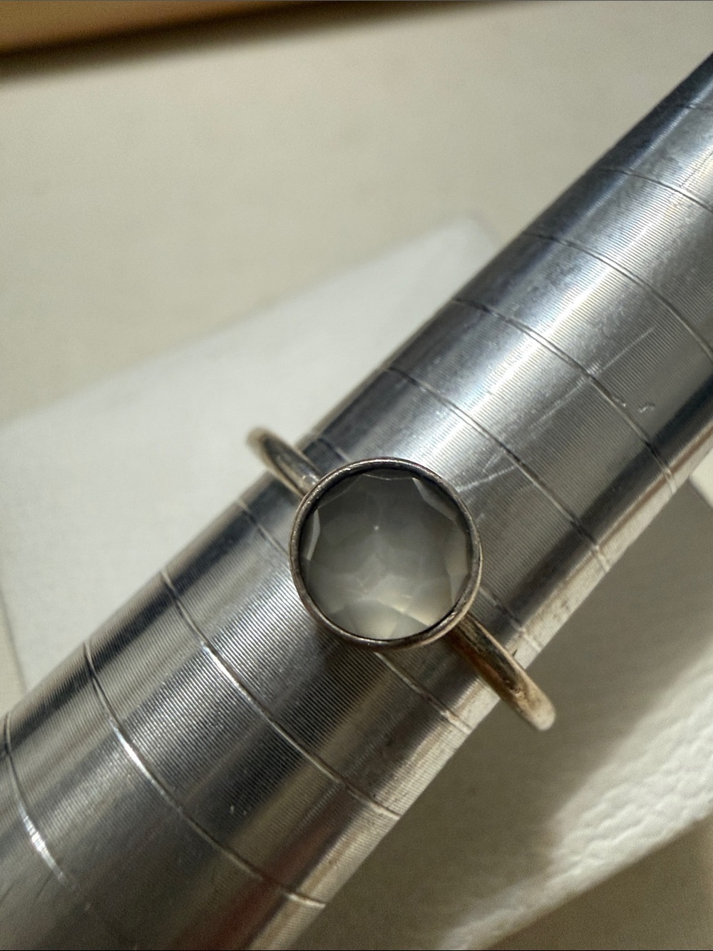 Pandora Sterling Silver 925 Ring W/Faceted Grayish/blue Stone size 6.75 w/box